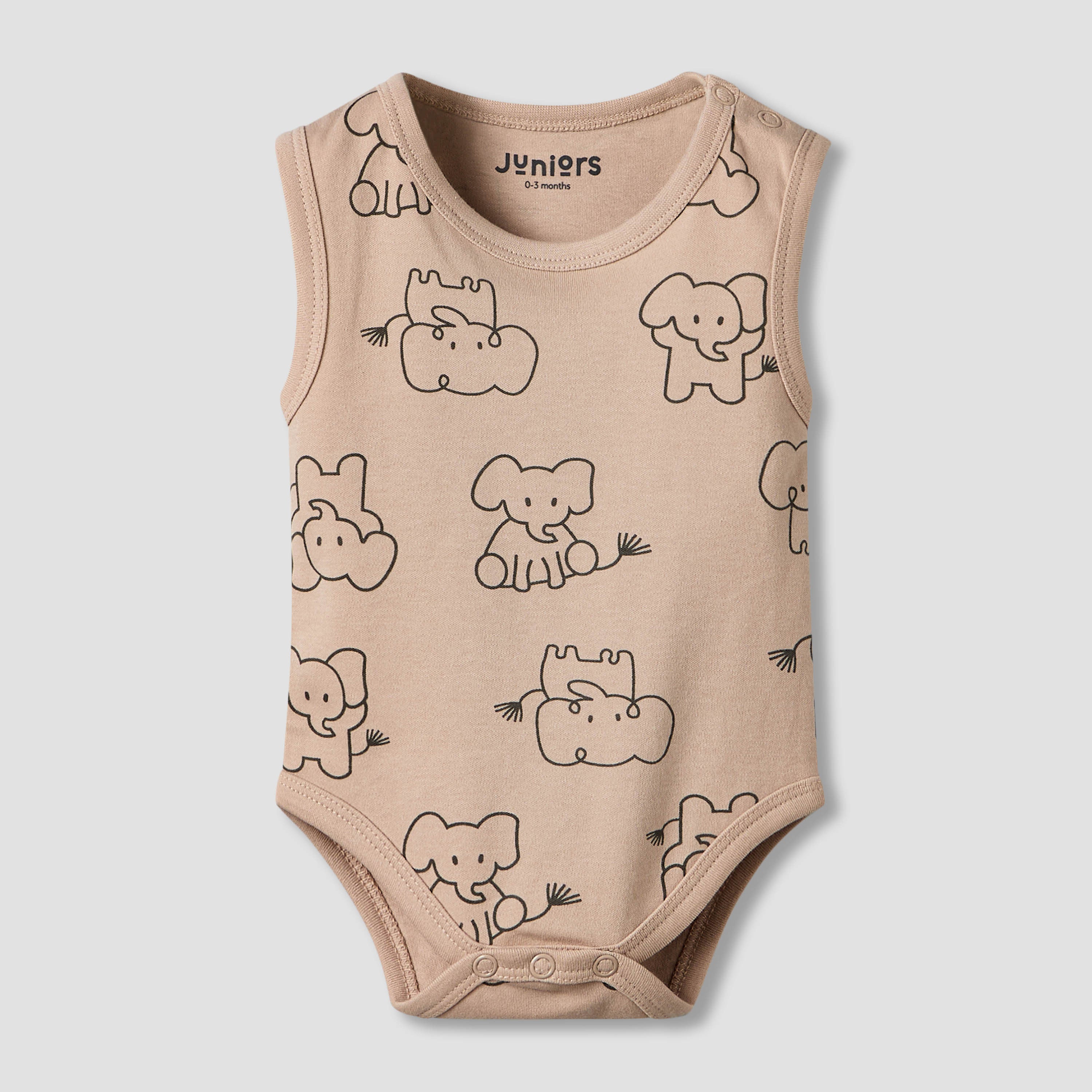 Pack of 3 Juniors Round Neck Sleeveless Bodyuit with Elephant Print
