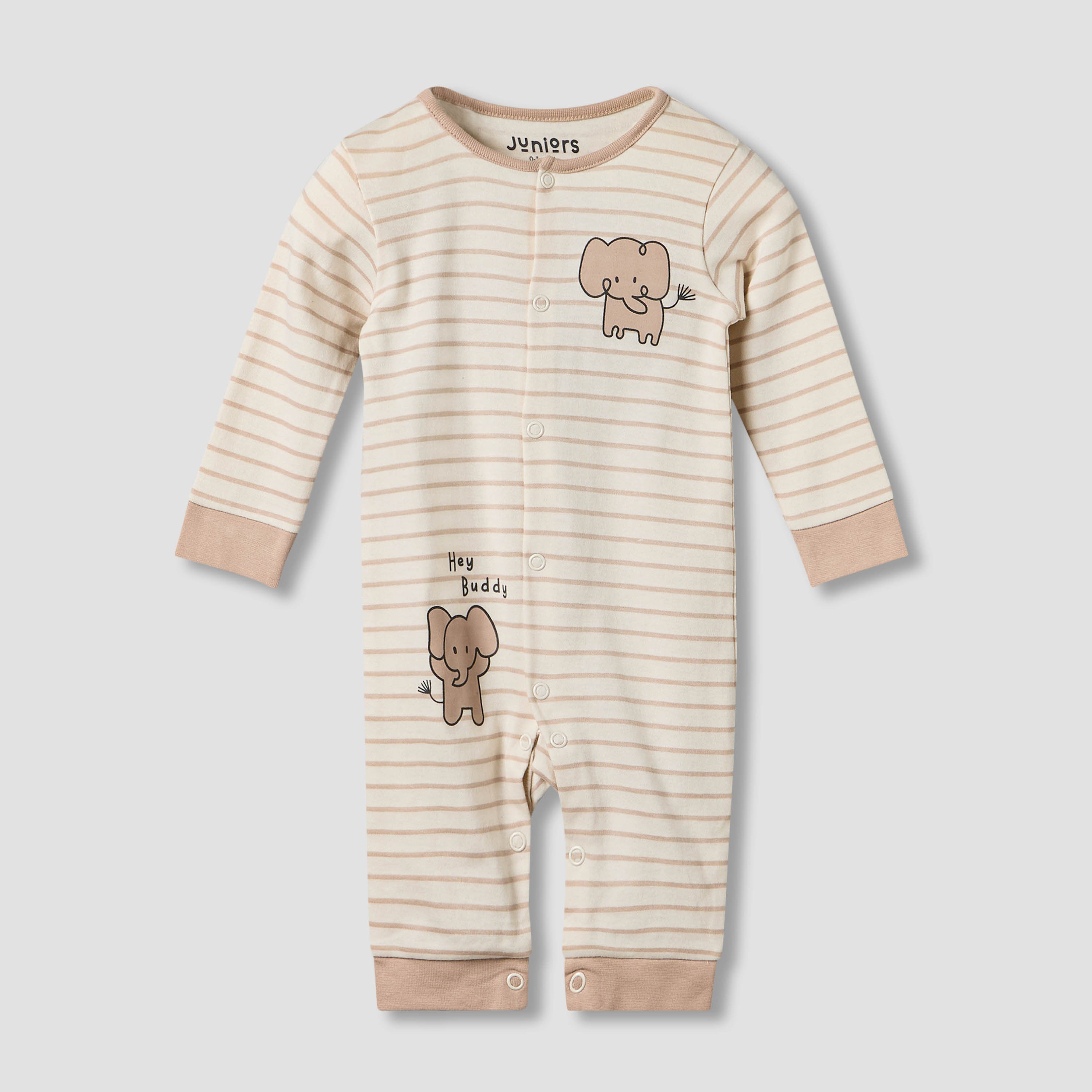 Set of 2 Juniors Cotton Round Neck Elephant Print Sleepsuit with Romper