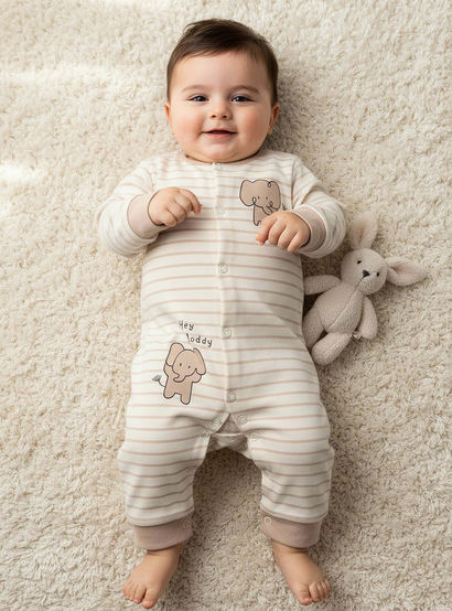 Set of 2 Juniors Cotton Round Neck Elephant Print Sleepsuit with Romper-baby-boys-clothing-nightwear-sleepsuits-image-2