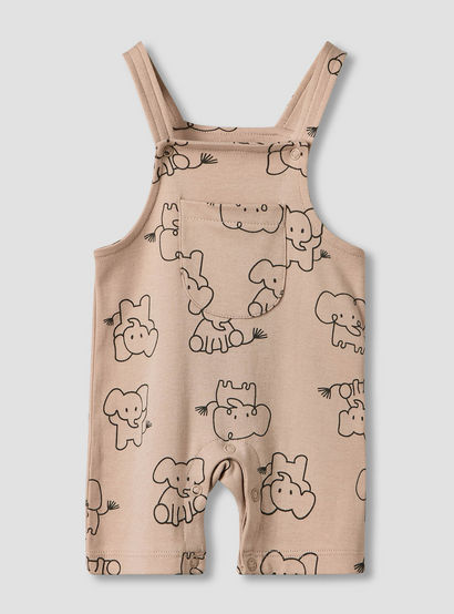 Juniors Round Neck Short Sleeves T-shirt and Dungaree Set with Elephant Print-baby-boys-clothing-setsandcoords-image-3
