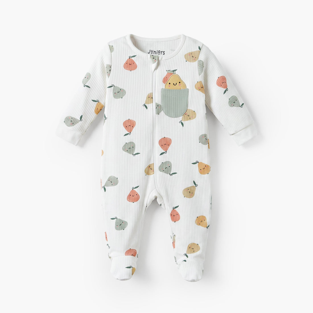 Juniors Cotton Round Neck Long Sleeves Sleepsuit with Fruit Print