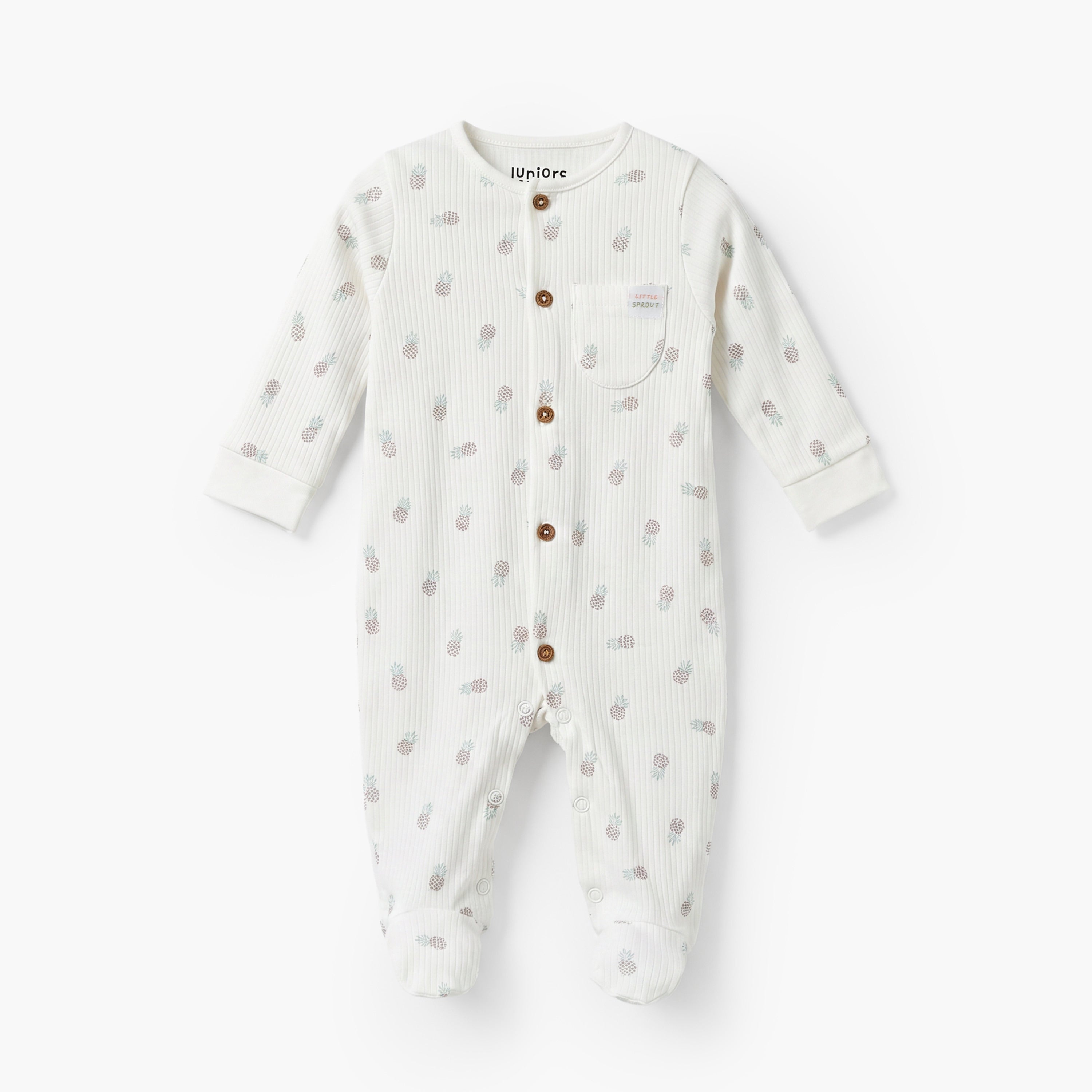 Juniors Cotton Crew Neck Long Sleeves Sleepsuit with Pineapple Print