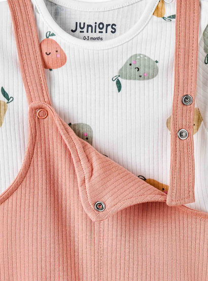 Juniors Crew Neck Short Sleeves T-shirt and Dungaree Set with Fruit Print-baby-boys-clothing-setsandcoords-image-6