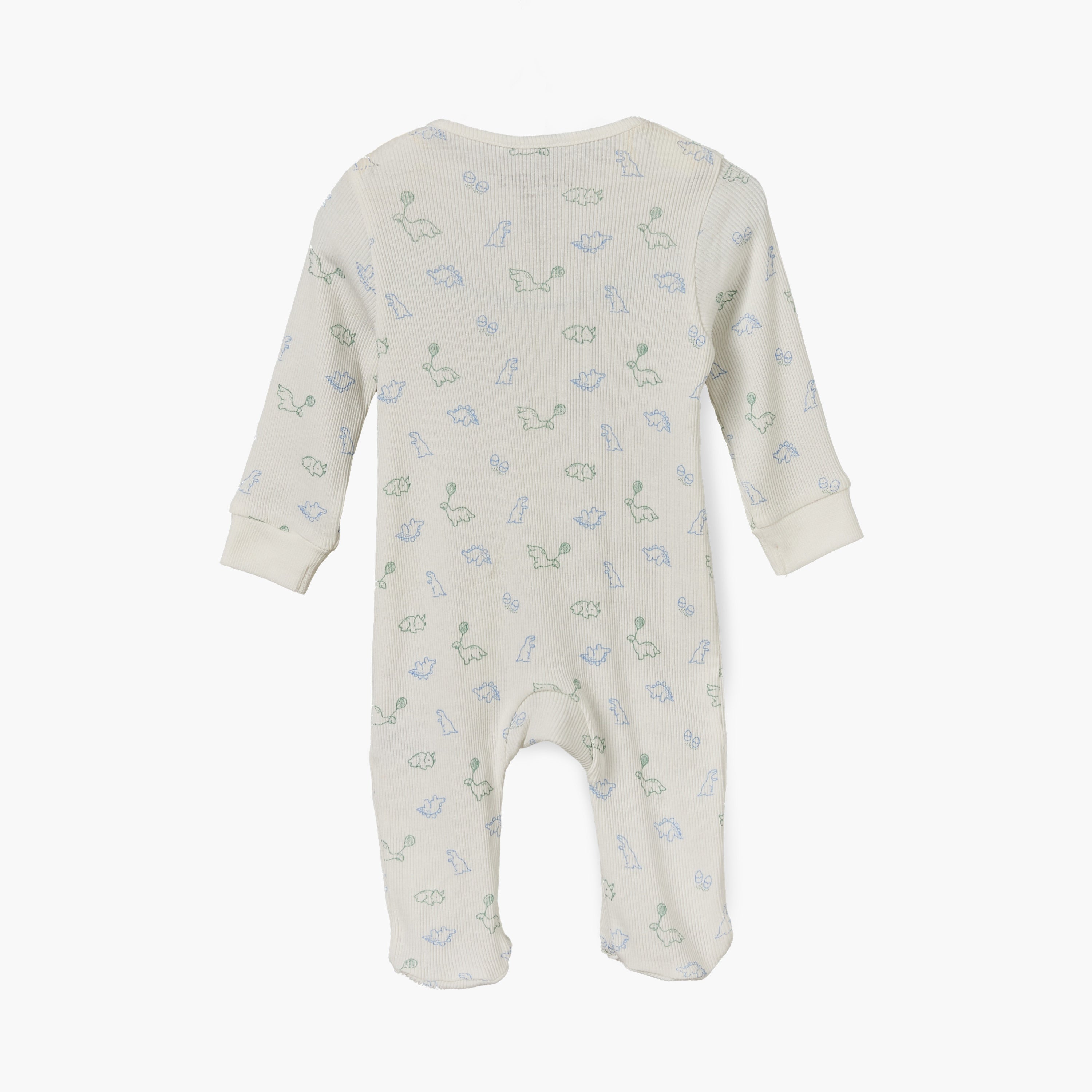 Juniors Cotton Round Neck Long Sleeves Sleepsuit with Dinosaur Print