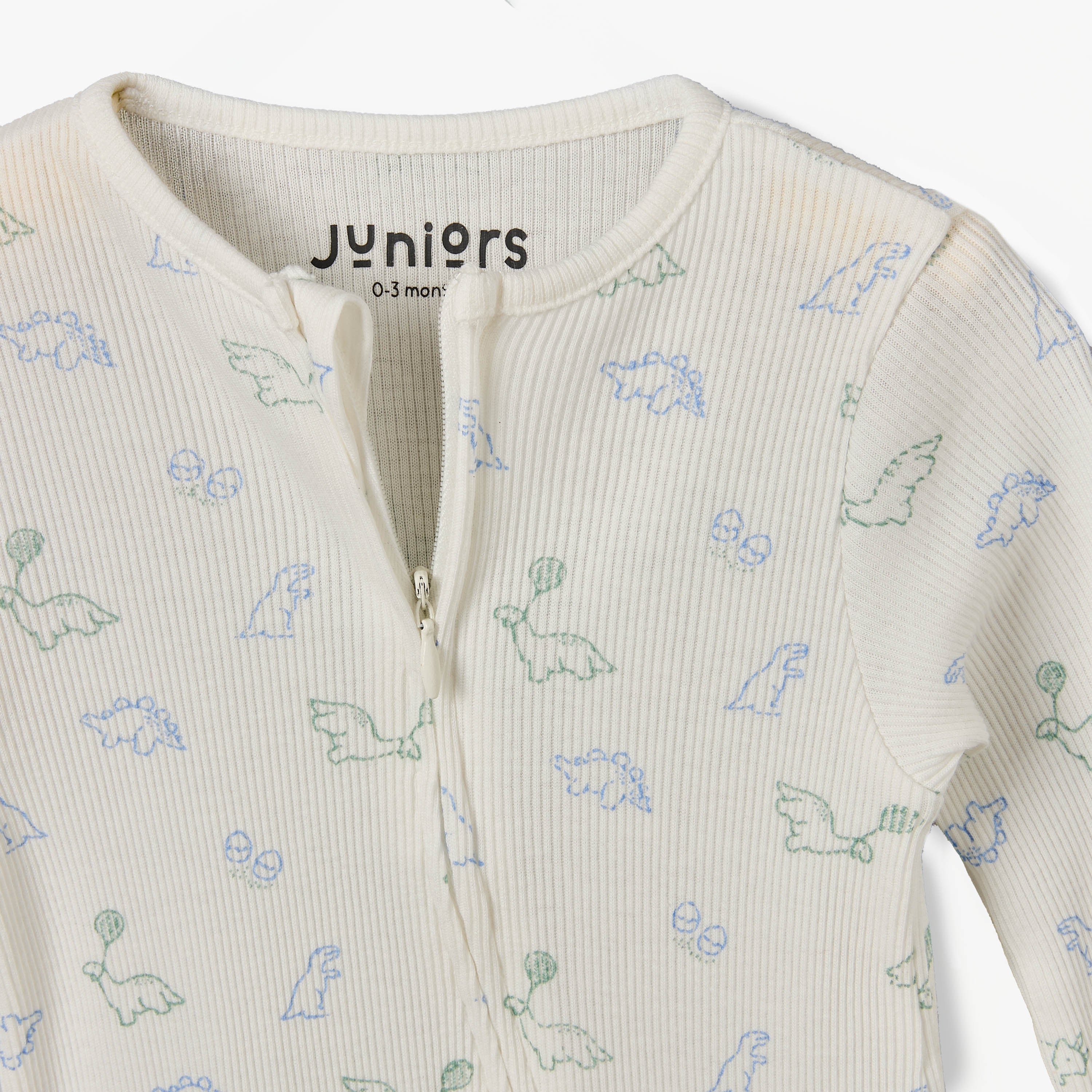 Juniors Cotton Round Neck Long Sleeves Sleepsuit with Dinosaur Print