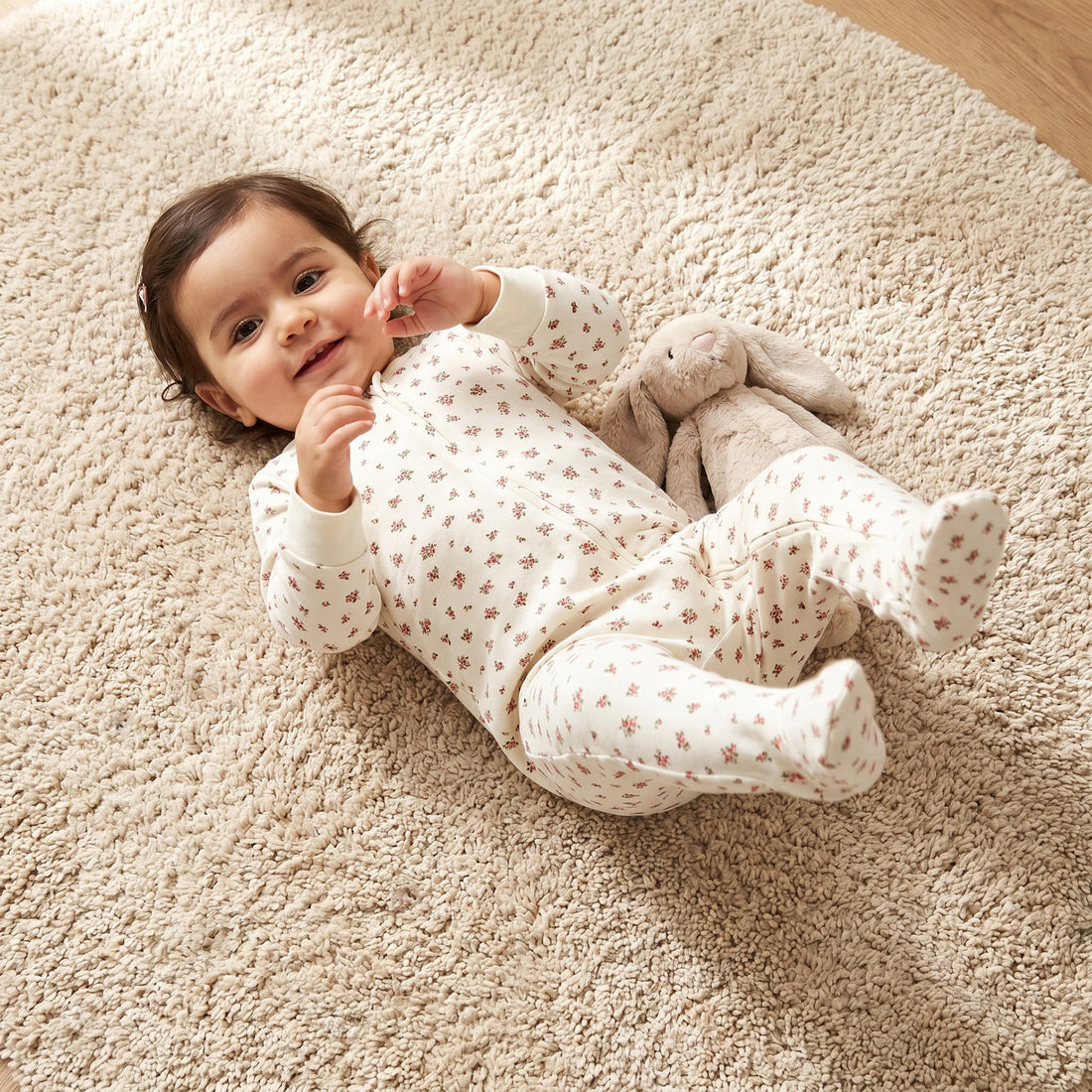 Juniors Cotton Round Neck Long Sleeves Sleepsuit with Floral Print