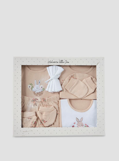 Juniors 9-Piece Girls Gift Set - Cotton - Sleeveless T-shirt, Pyjamas, Bib, Booties - Printed-baby-girls-clothing-setsandcoords-image-1