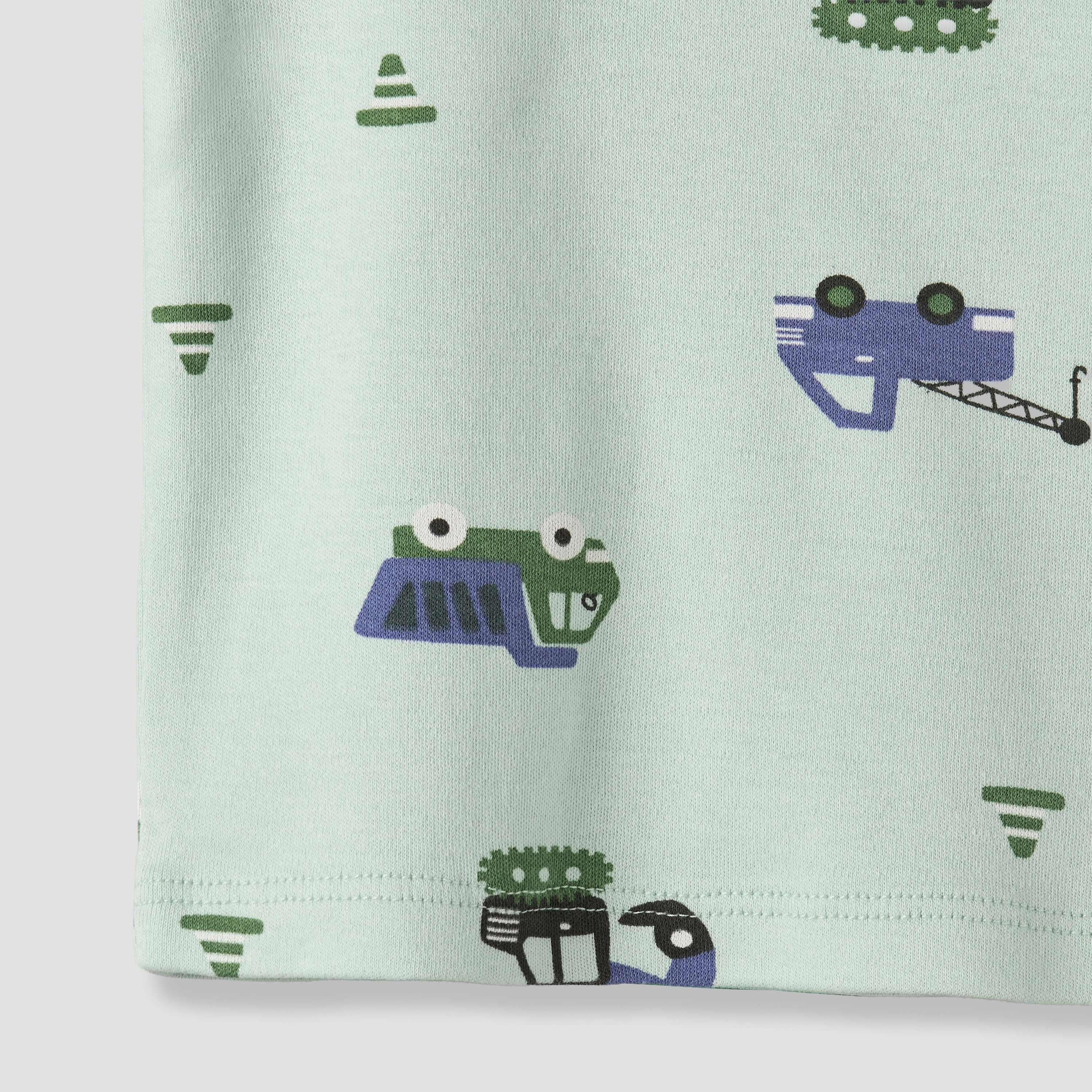 Juniors Cotton Round Neck Long Sleeves Pyjama Set with Construction Vehicle Print