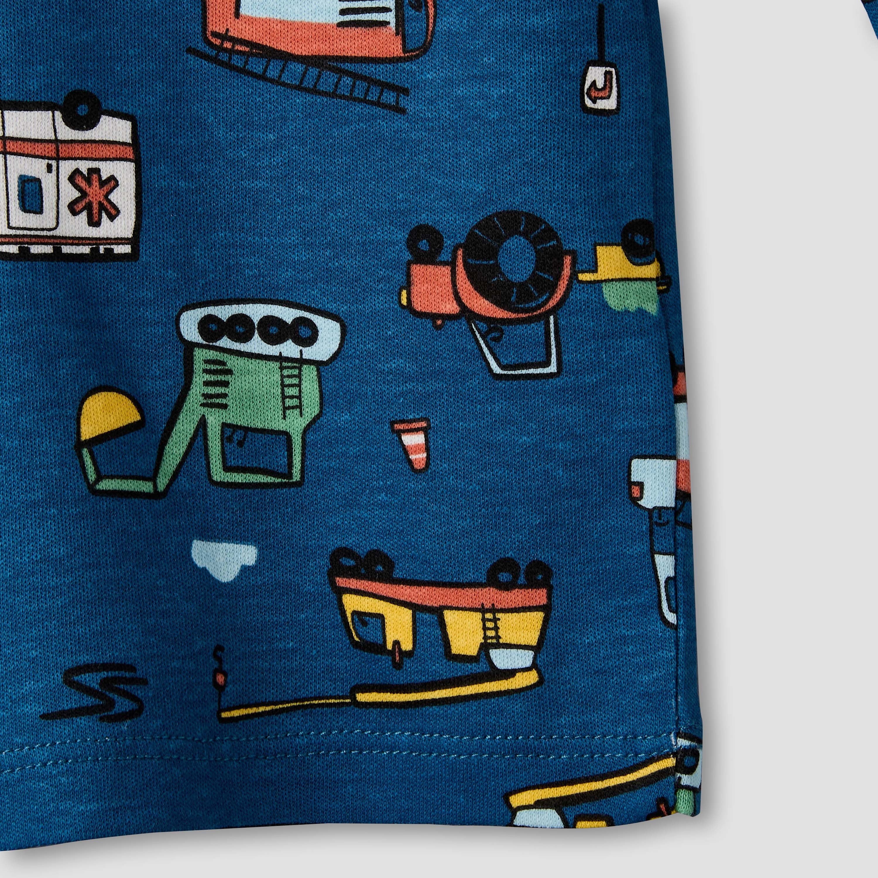 Juniors Cotton Round Neck Long Sleeve Pyjama Set with Vehicle Print