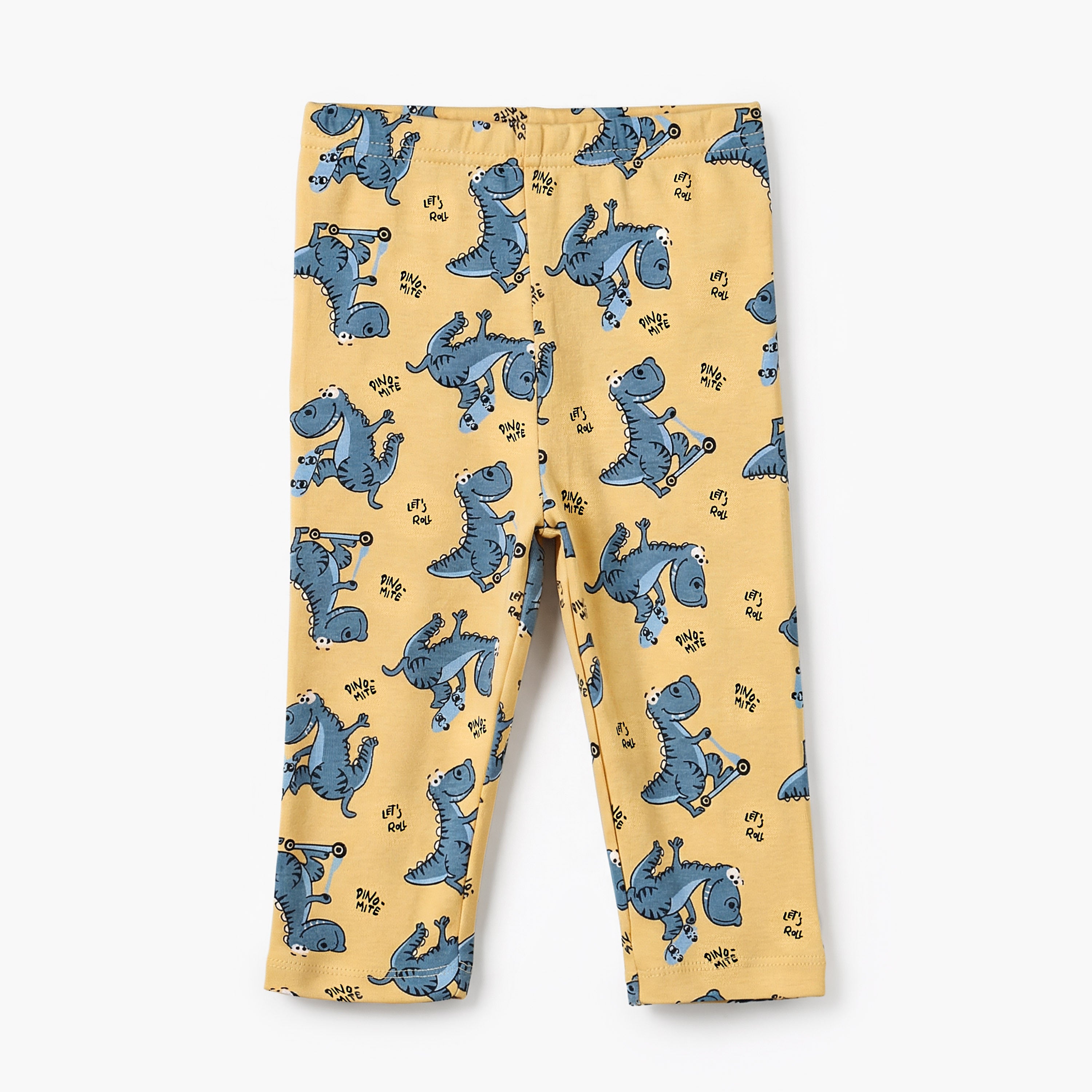 Juniors Cotton Round Neck Long Sleeves Pyjama Set with Dinosaur Print
