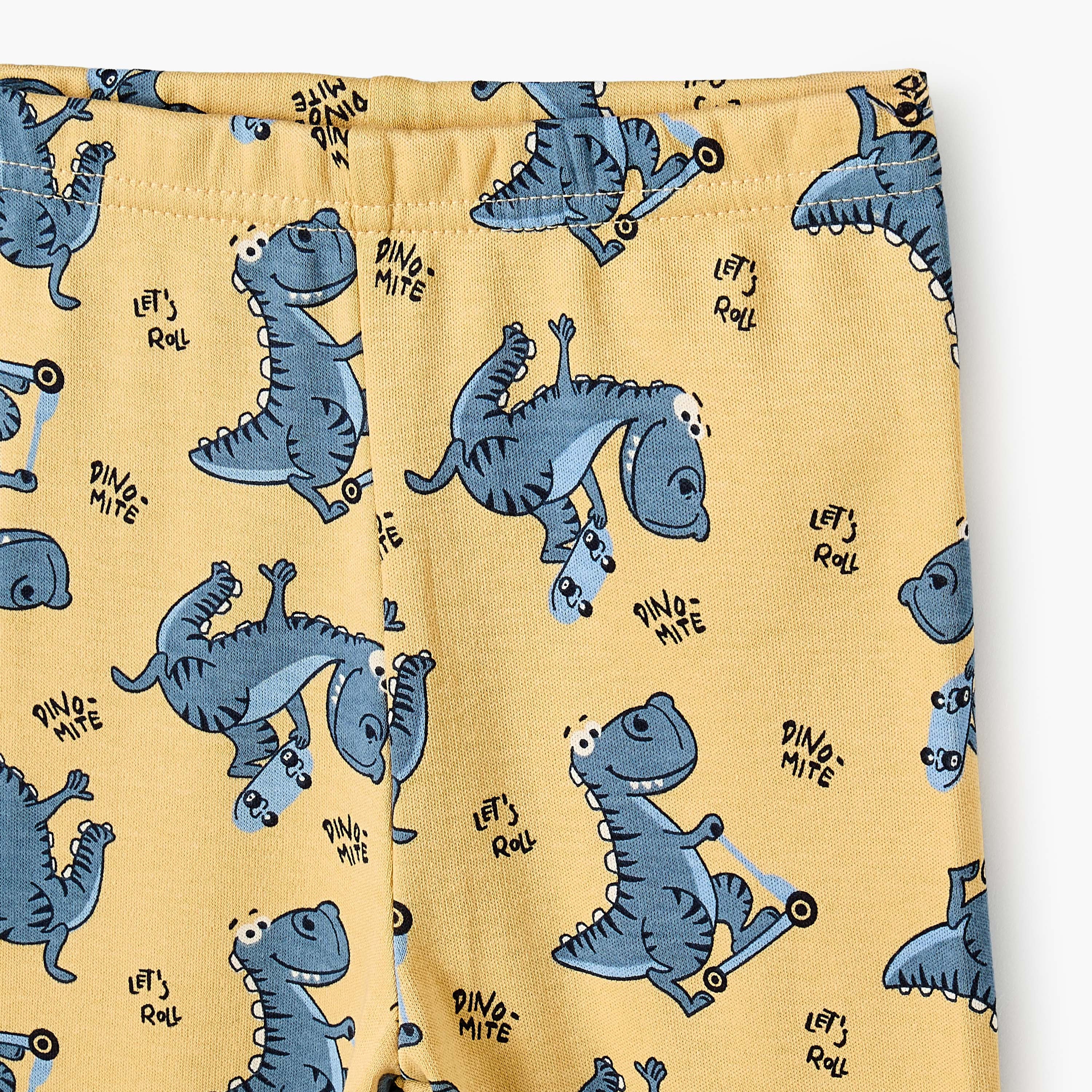 Juniors Cotton Round Neck Long Sleeves Pyjama Set with Dinosaur Print