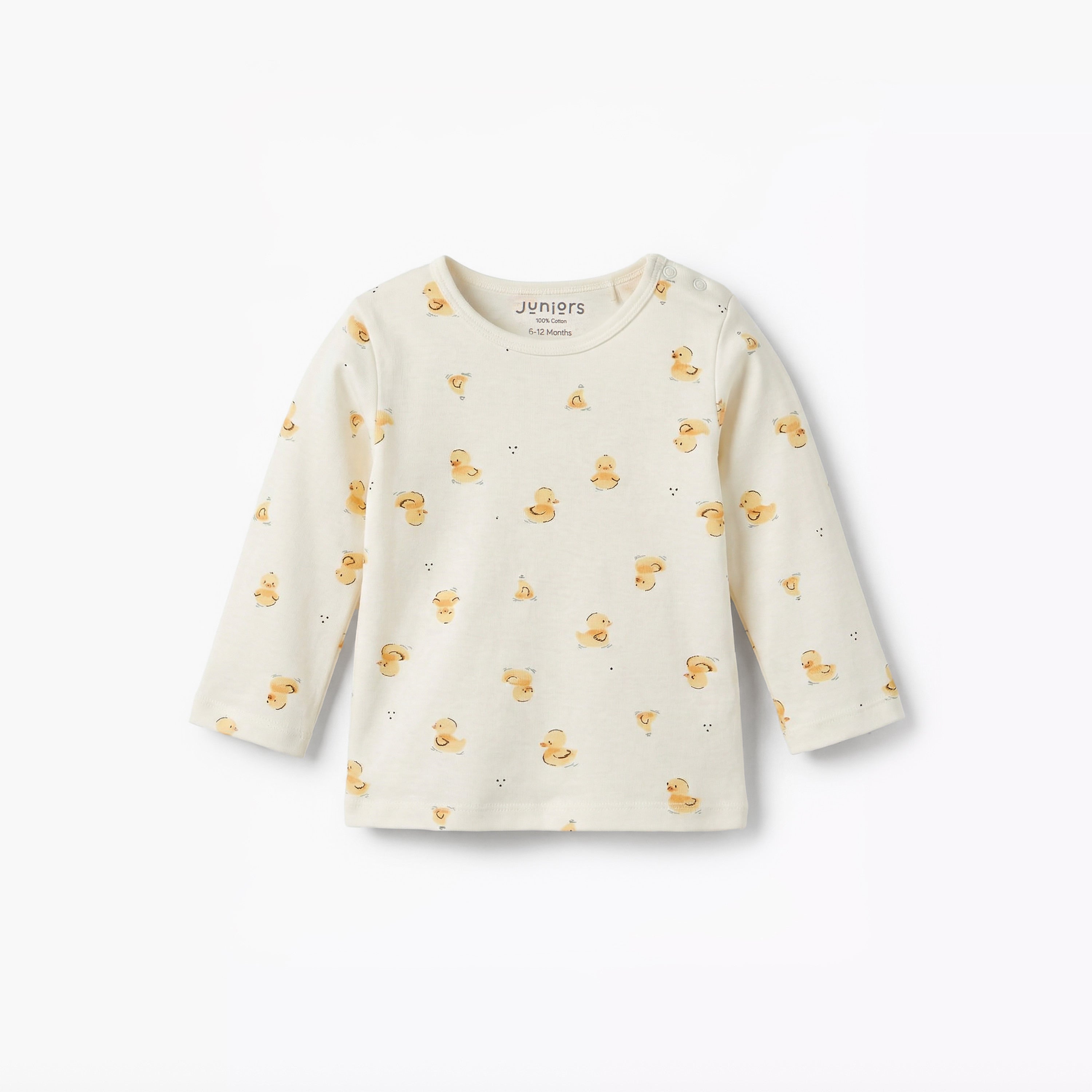 Juniors Cotton Round Neck Long Sleeves Pyjama Set with Duck Print