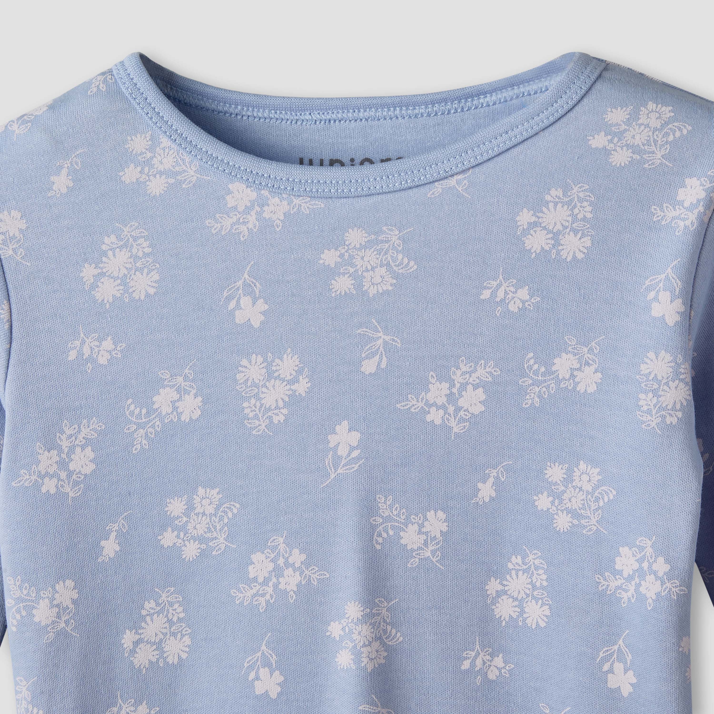 Juniors Cotton Round Neck Long Sleeve Pyjama Set with Floral Print