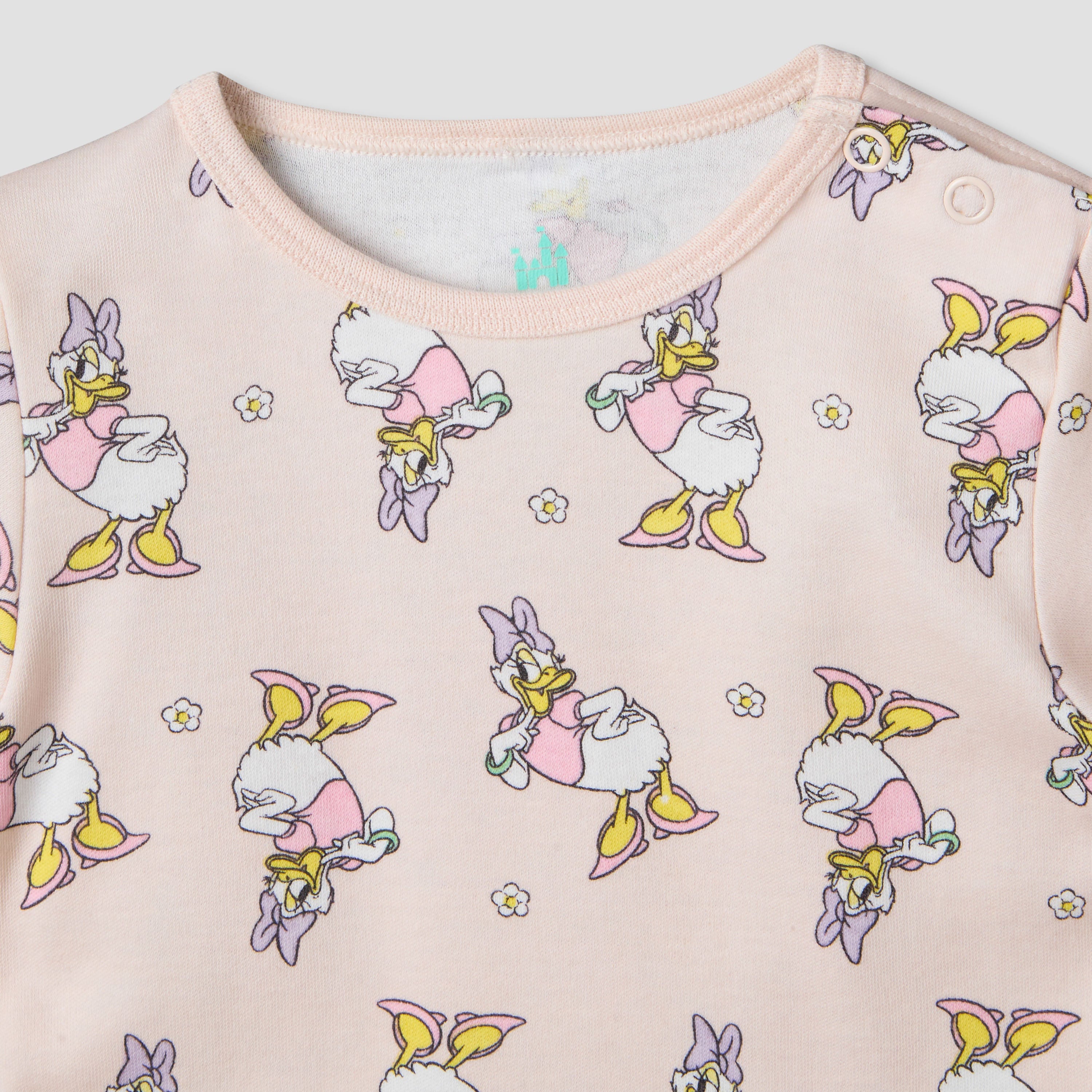 Disney Round Neck Short Sleeve T-shirt and Shorts Set with Daisy Duck Print