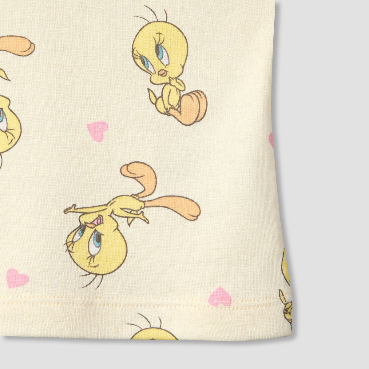Warner Bros Round Neck Short Sleeve T-shirt and Shorts Set with Tweety Print