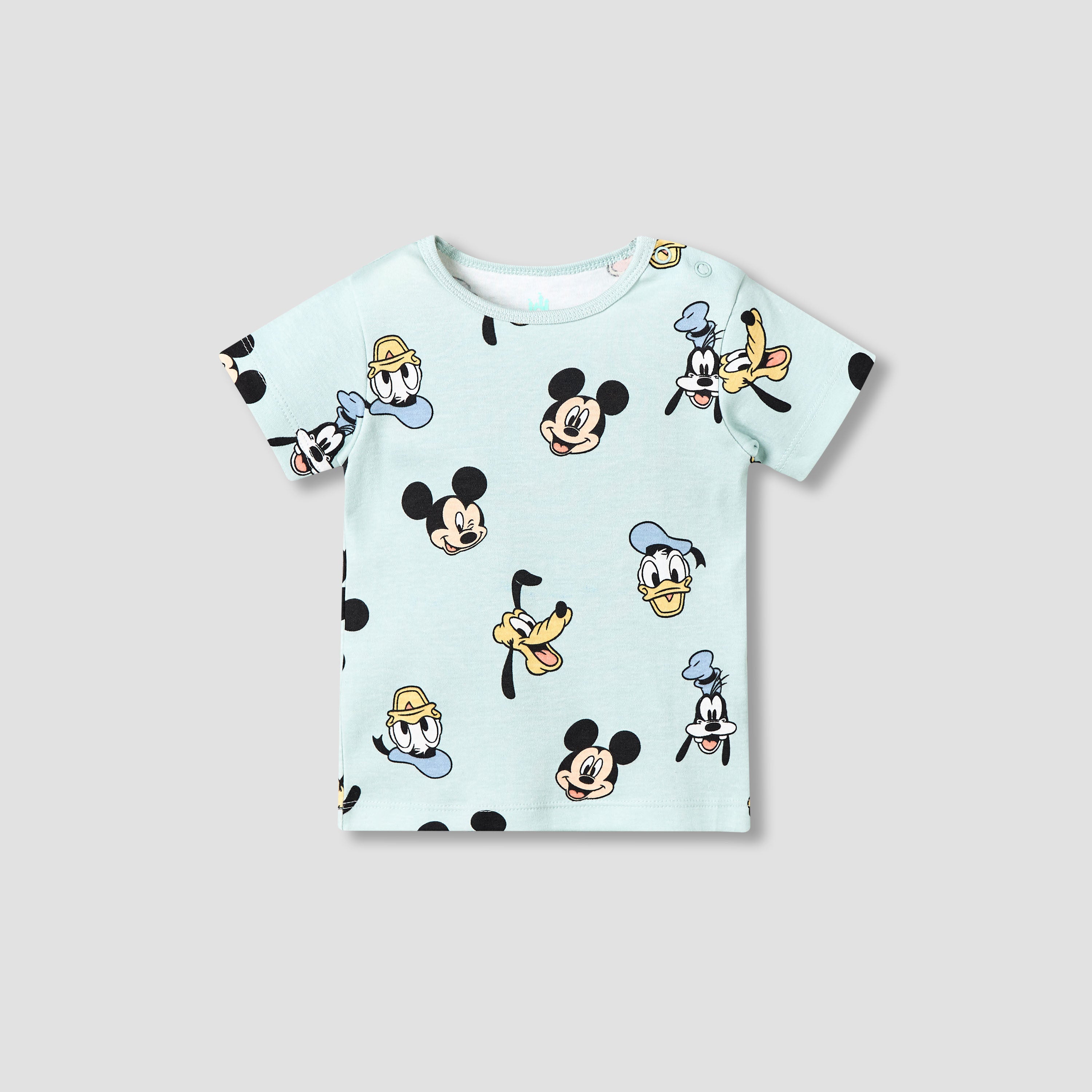 Disney Cotton Round Neck Short Sleeves T-shirt and Shorts Set with Mickey Mouse and Friends Print