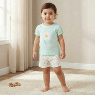 Juniors Round Neck Short Sleeves T-shirt and Shorts Set with Floral Print-undefined-image-1