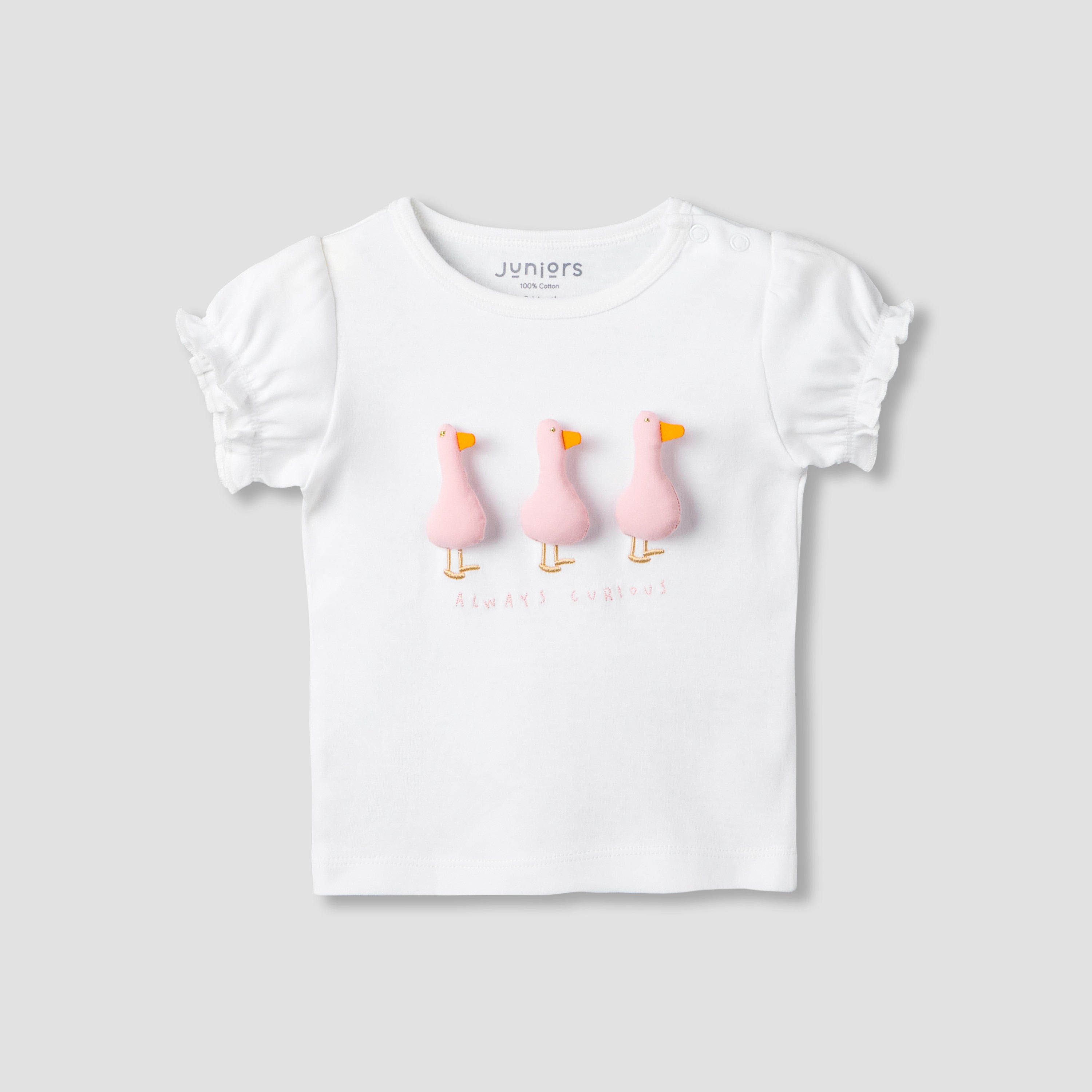 Juniors Crew Neck Short Sleeve T-shirt and Shorts Set with Duck Applique