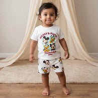 Disney Crew Neck Short Sleeves T-shirt and Shorts Set with Mickey Mouse and Pluto Print-undefined-image-1