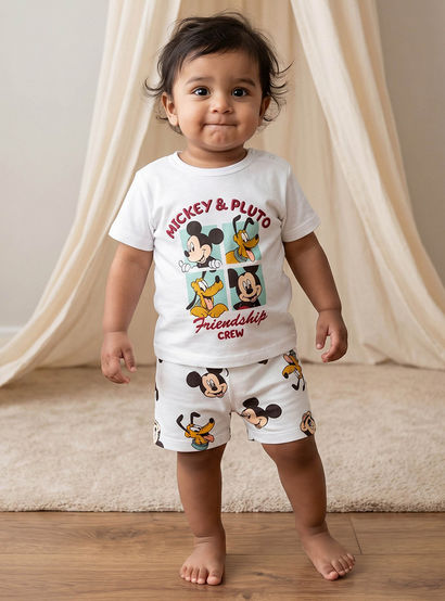 Disney Crew Neck Short Sleeves T-shirt and Shorts Set with Mickey Mouse and Pluto Print-baby-boys-clothing-setsandcoords-image-1