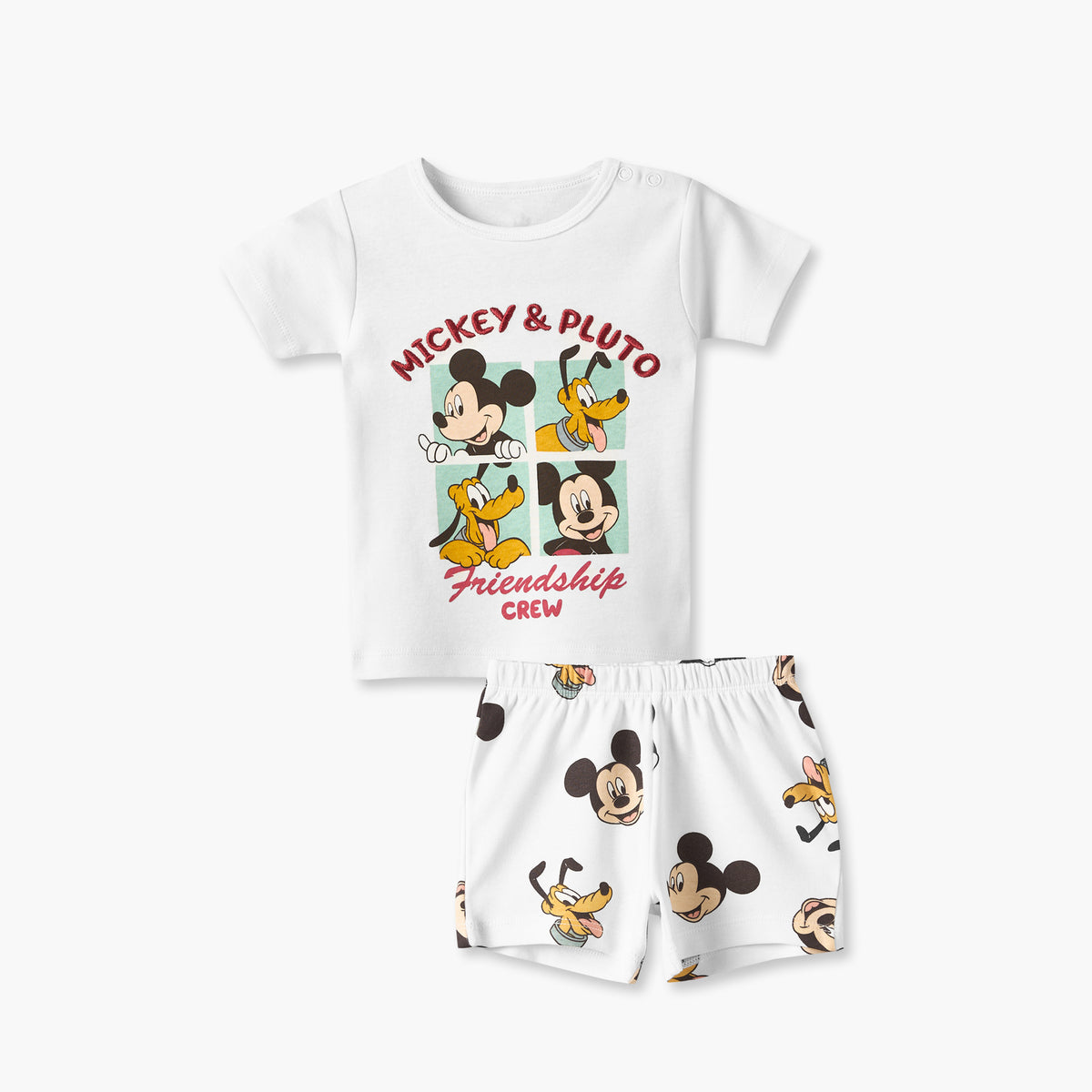 Disney Crew Neck Short Sleeves T-shirt and Shorts Set with Mickey Mouse and Pluto Print