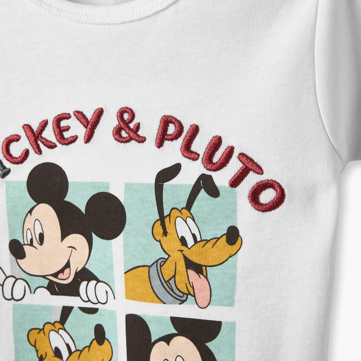 Disney Crew Neck Short Sleeves T-shirt and Shorts Set with Mickey Mouse and Pluto Print