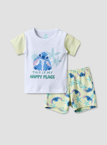 Disney Round Neck Short Sleeves T-shirt and Shorts Set with Stitch Print-baby-boys-clothing-setsandcoords-image-2