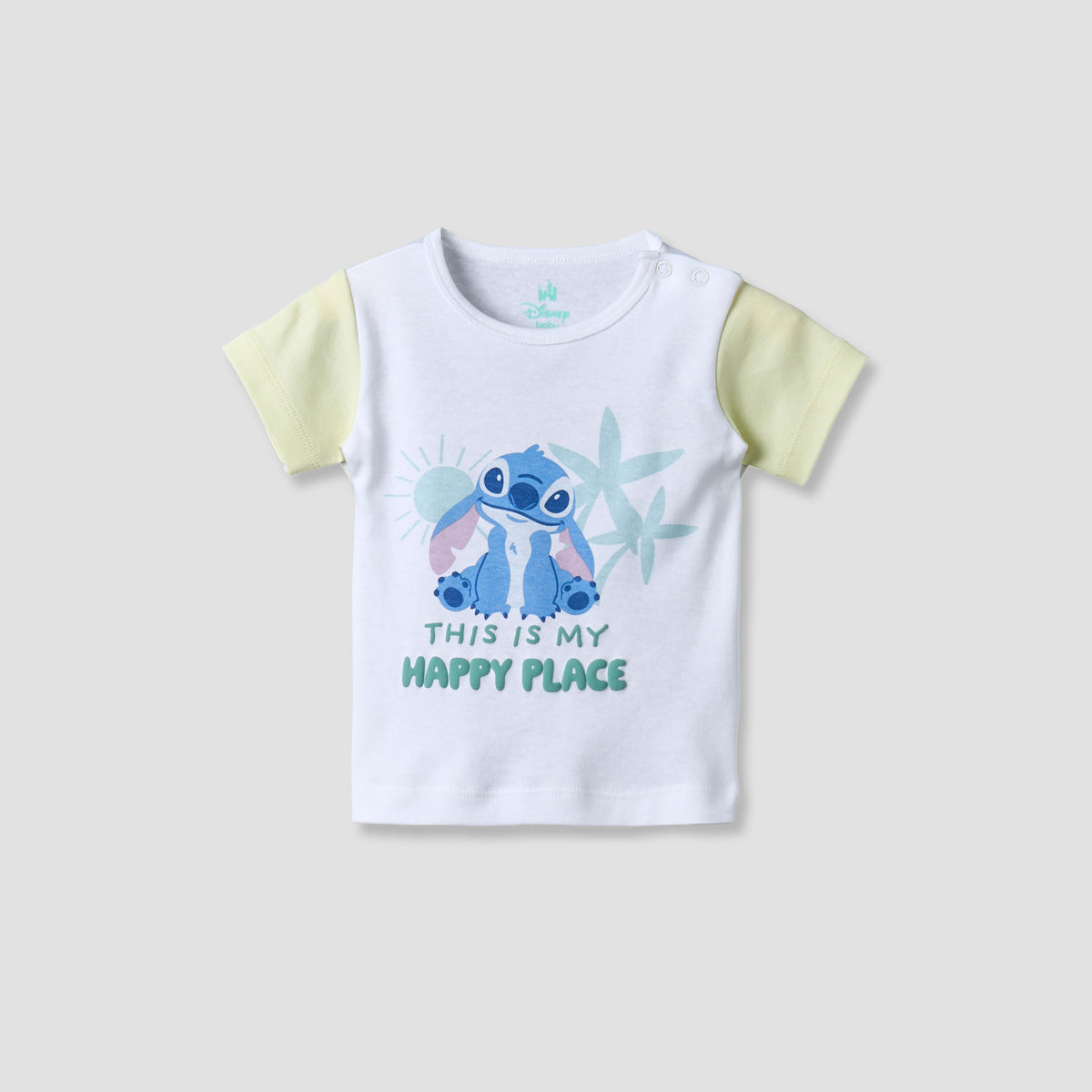 Disney Round Neck Short Sleeves T-shirt and Shorts Set with Stitch Print
