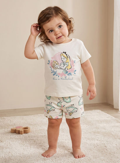 Disney Crew Neck Short Sleeves T-shirt and Shorts Set with Aurora Print-baby-girls-clothing-setsandcoords-image-1