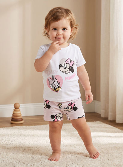 Disney Round Neck Short Sleeves T-shirt and Shorts Set with Minnie Mouse Print-baby-girls-clothing-setsandcoords-image-1