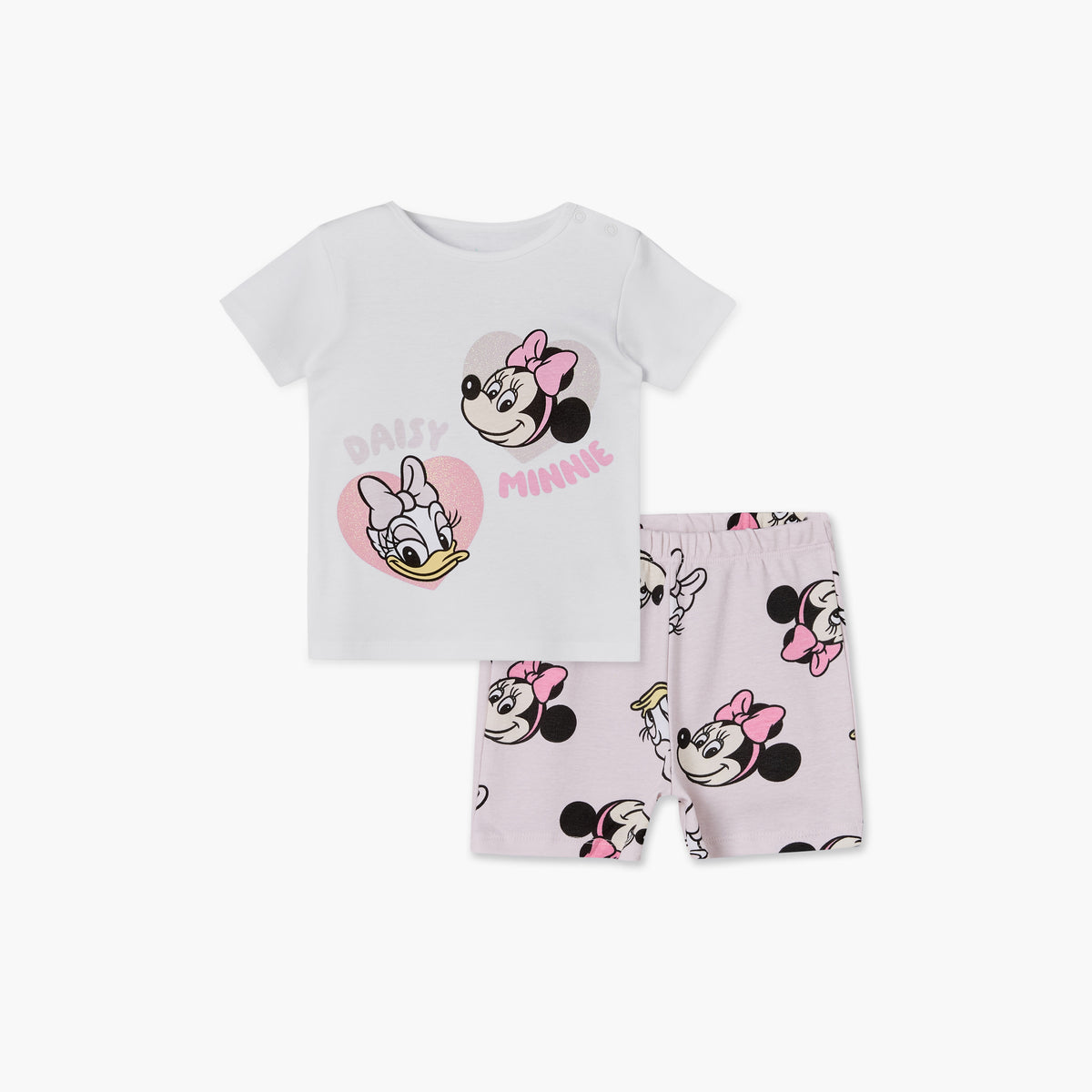 Disney Round Neck Short Sleeves T-shirt and Shorts Set with Minnie Mouse Print