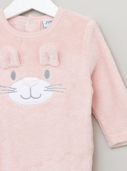 Juniors Textured Closed Feet Sleepsuit with Long Sleeves-baby-girls-clothing-nightwear-sleepsuits-image-2