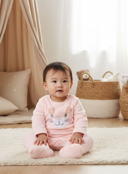Juniors Textured Closed Feet Sleepsuit with Long Sleeves-baby-girls-clothing-nightwear-sleepsuits-image-6