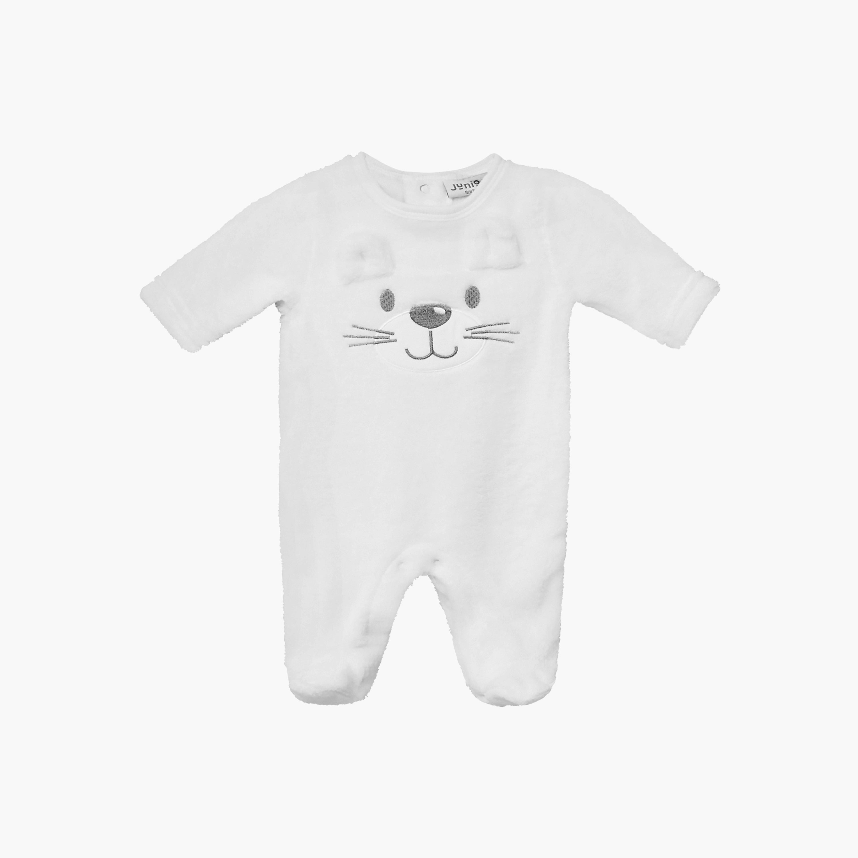 Juniors Plush Closed Feet Sleepsuit - White / 9-12 mths