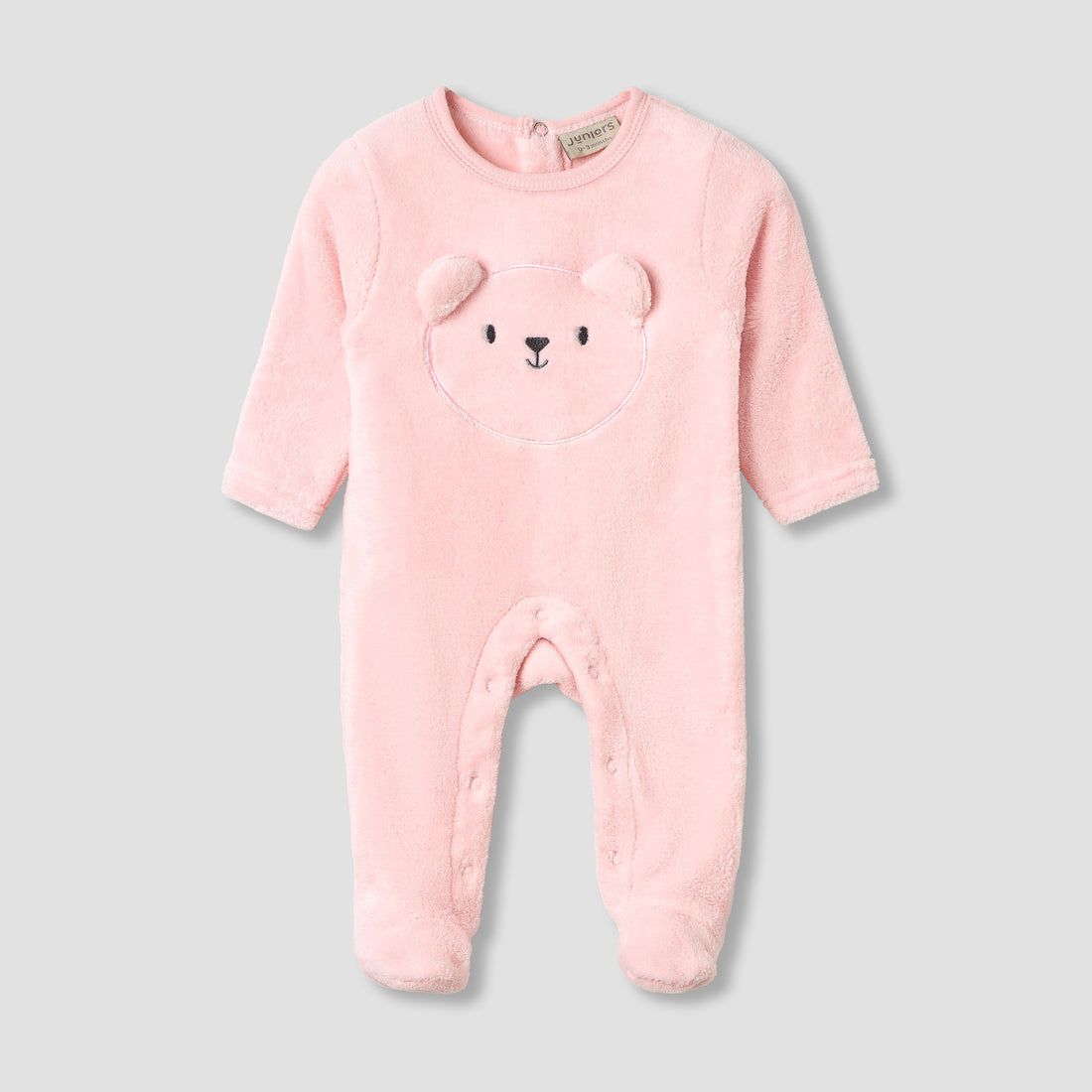 Juniors Round Neck Sleepsuit with Closed Feet - Polyester - Long Sleeves - Pink / 9-12 mths