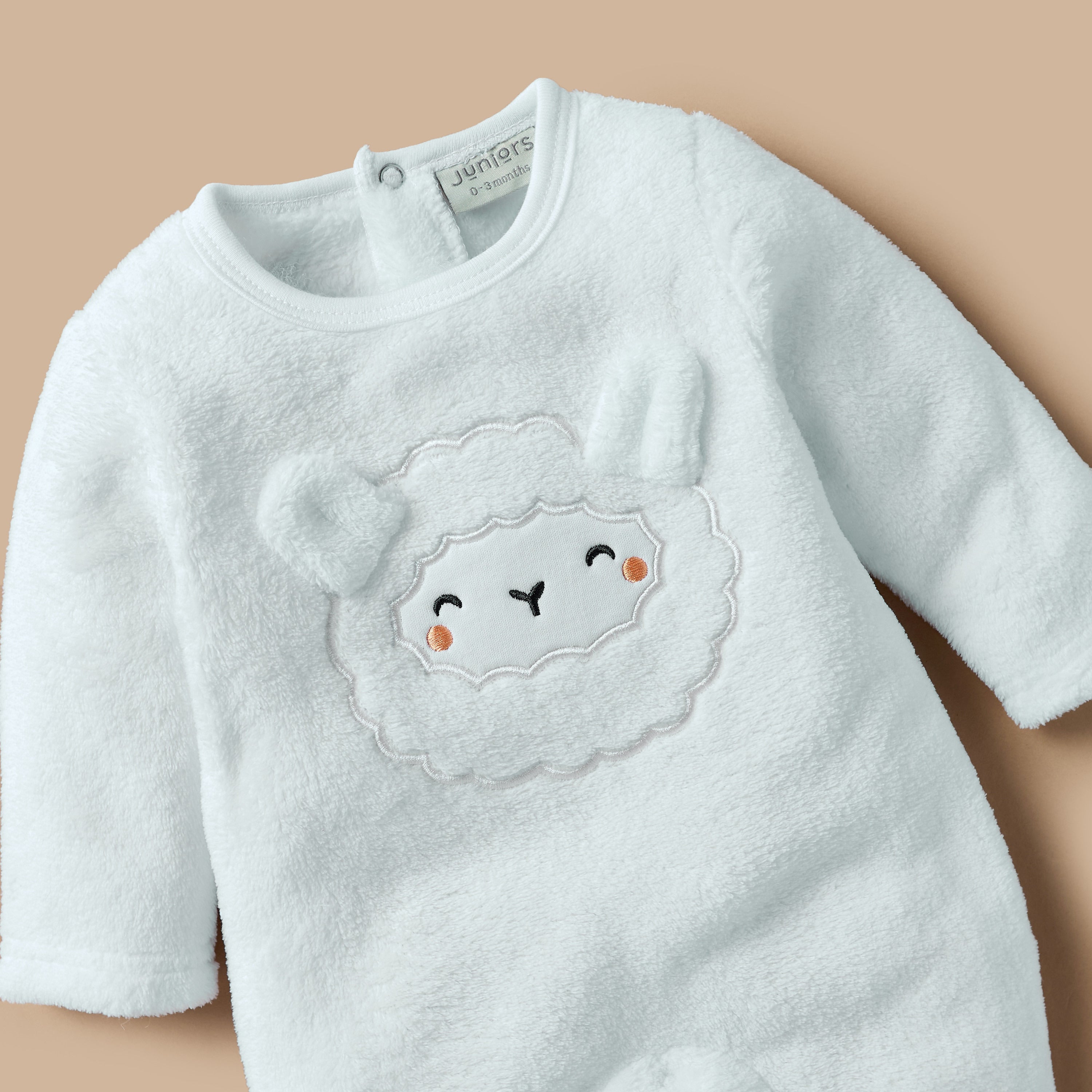 Juniors Sheep Face Applique Sleepsuit with Long Sleeves and Button Closure
