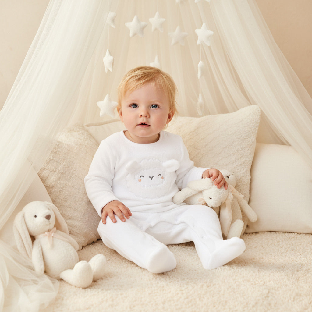 Juniors Sheep Face Applique Sleepsuit with Long Sleeves and Button Closure