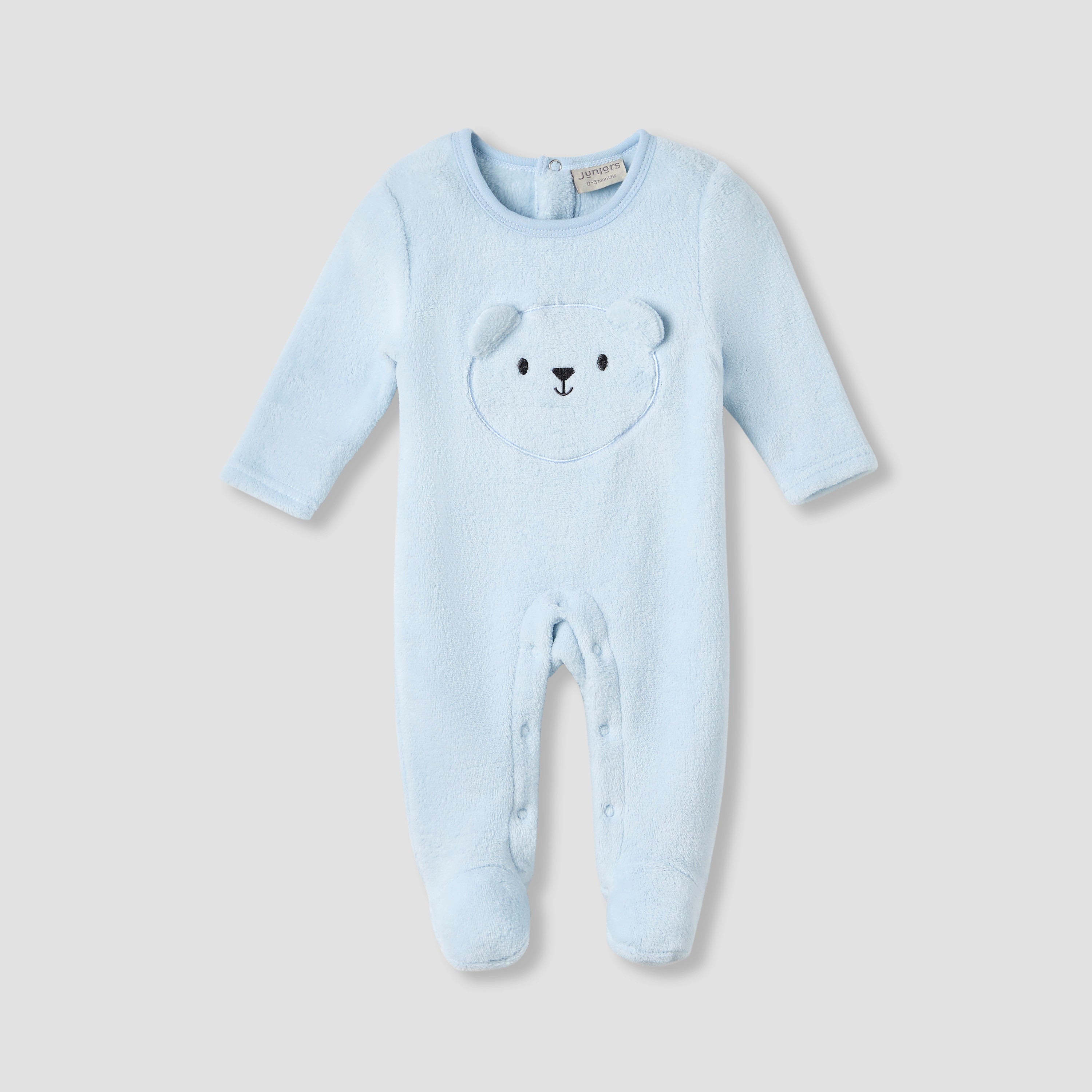 Juniors Round Neck Sleepsuit with Closed Feet - Polyester - Long Sleeves - Blue / 9-12 mths