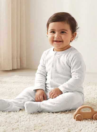 Juniors Embossed Star Sleepsuit with Long Sleeves-baby-boys-clothing-nightwear-sleepsuits-image-1