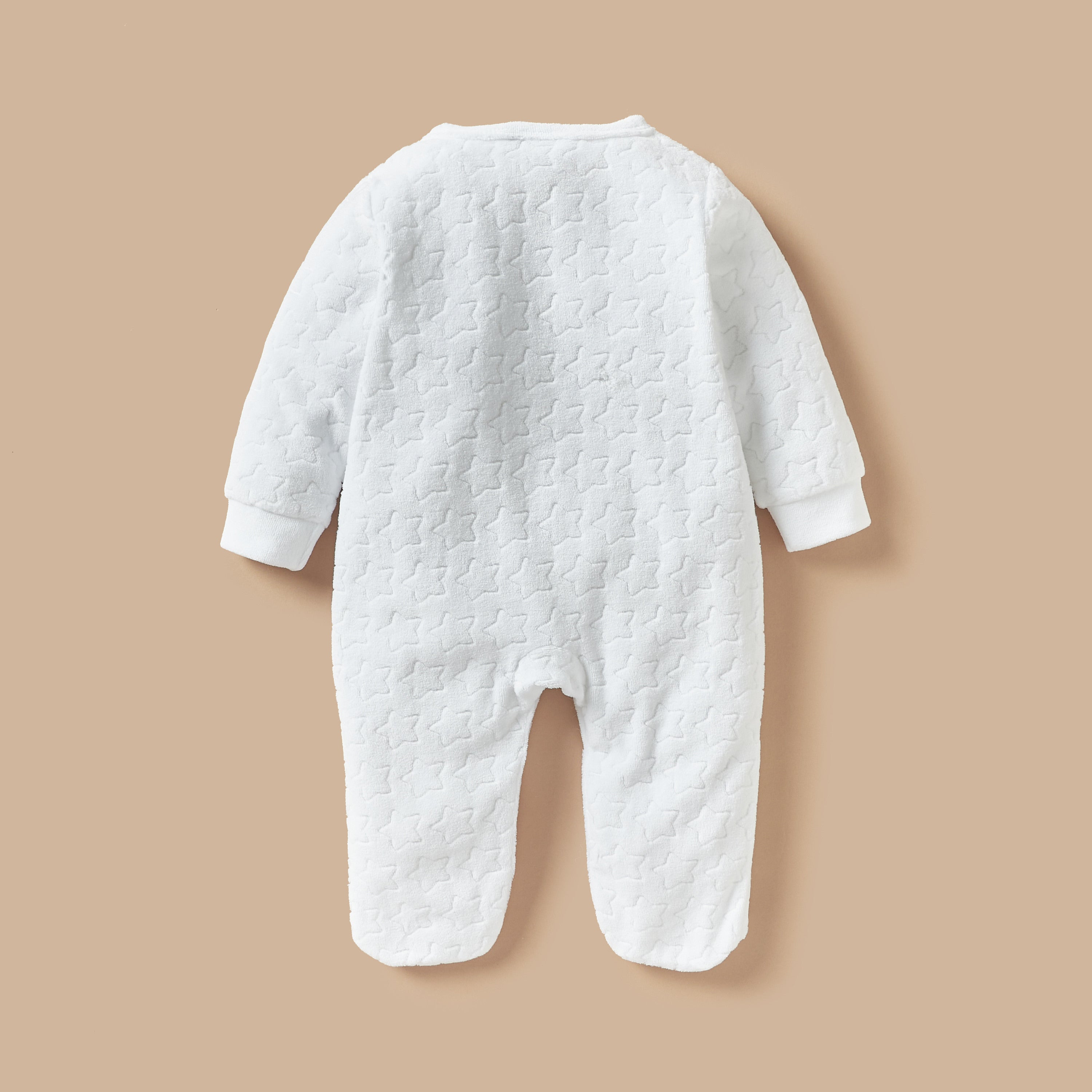 Juniors Star Textured Closed Foot Sleepsuit with Long Sleeves and Snap Button Closure