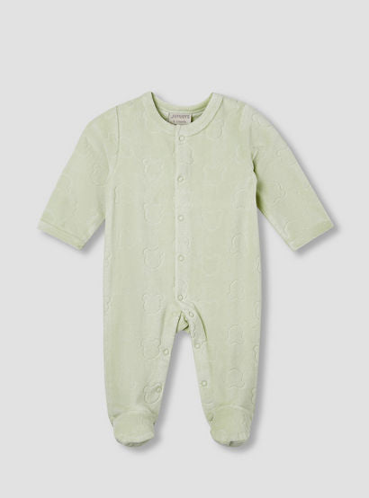 Juniors Embossed Bear Velour Sleepsuit with Long Sleeves and Button Closure-baby-girls-clothing-nightwear-sleepsuits-image-1
