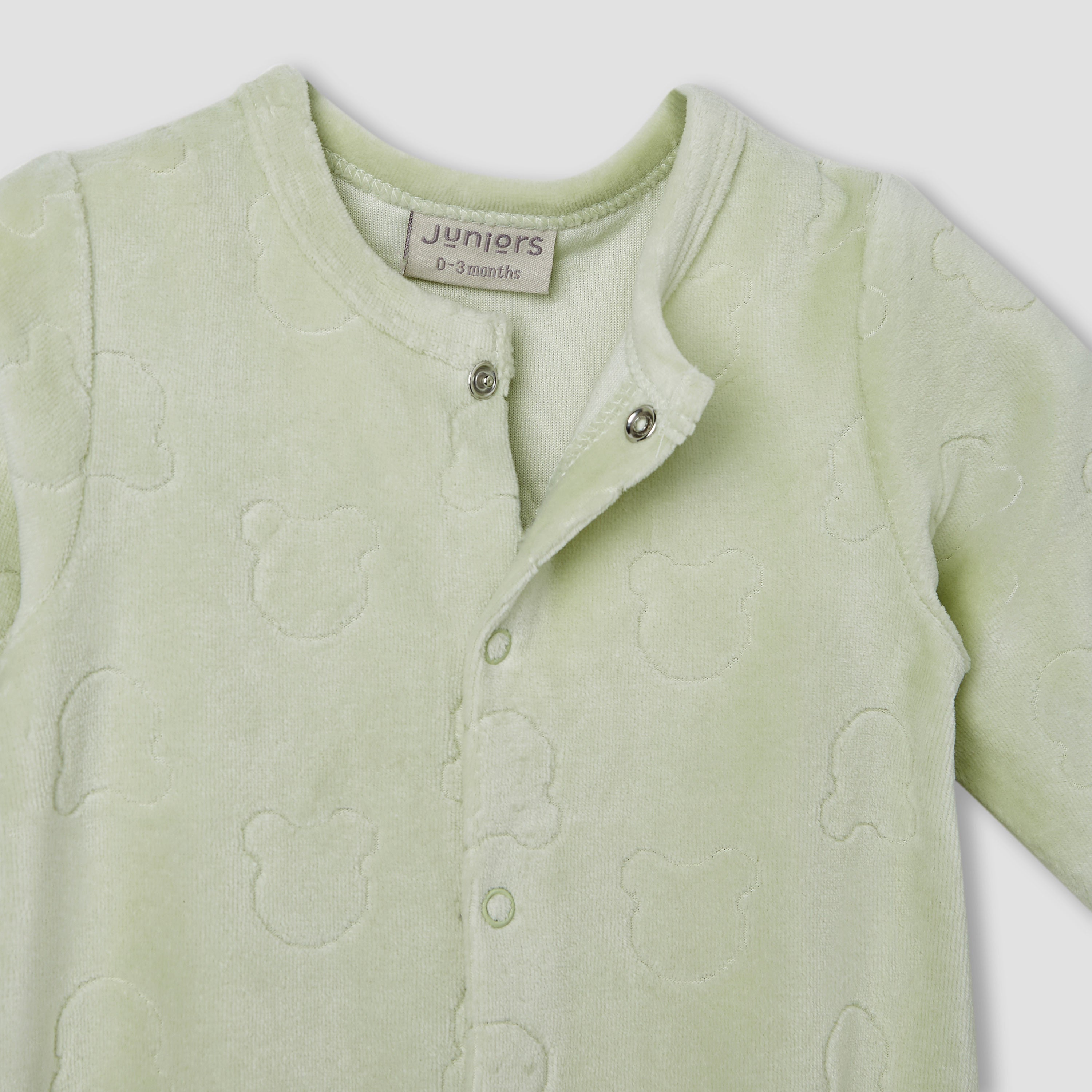 Juniors Embossed Bear Velour Sleepsuit with Long Sleeves and Button Closure