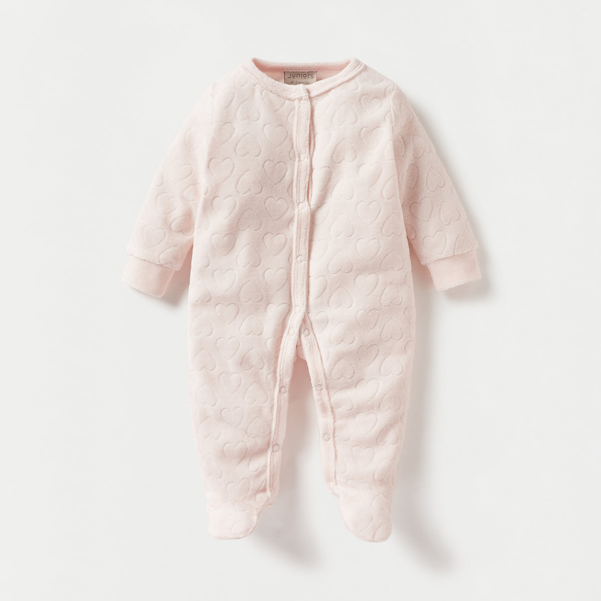 Juniors Heart Textured Closed Foot Sleepsuit with Long Sleeves and Snap Button Closure - Pink / 9-12 mths