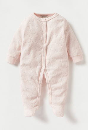 Juniors Heart Textured Closed Foot Sleepsuit with Long Sleeves and Snap Button Closure