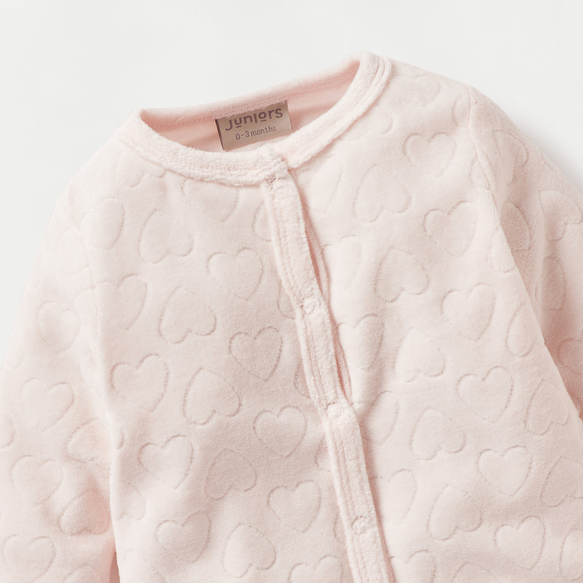 Juniors Heart Textured Closed Foot Sleepsuit with Long Sleeves and Snap Button Closure