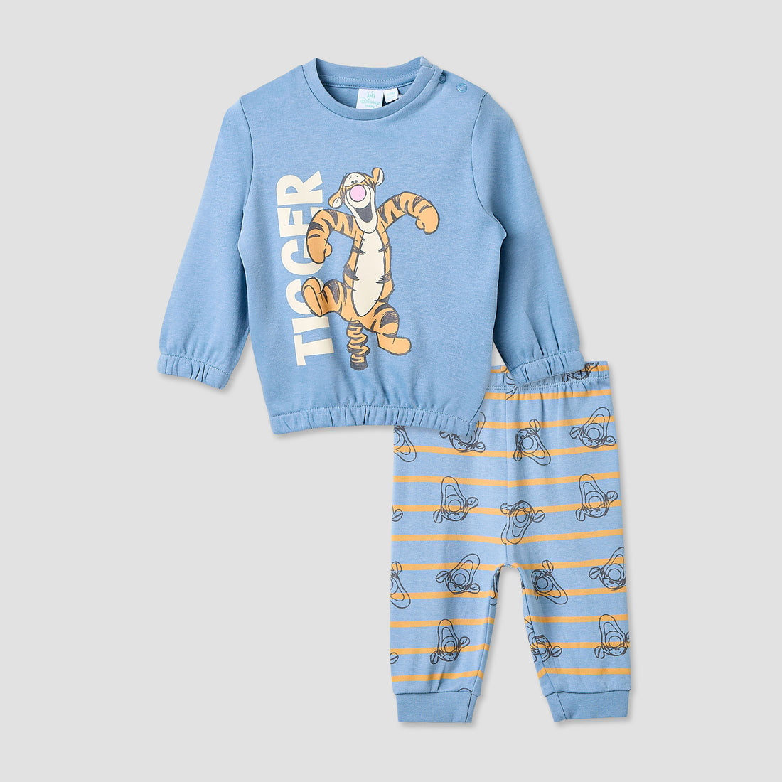 Juniors Pyjama Set with Tigger Print - Cotton - Long Sleeves - Round Neck - Blue / 12-18 mths
