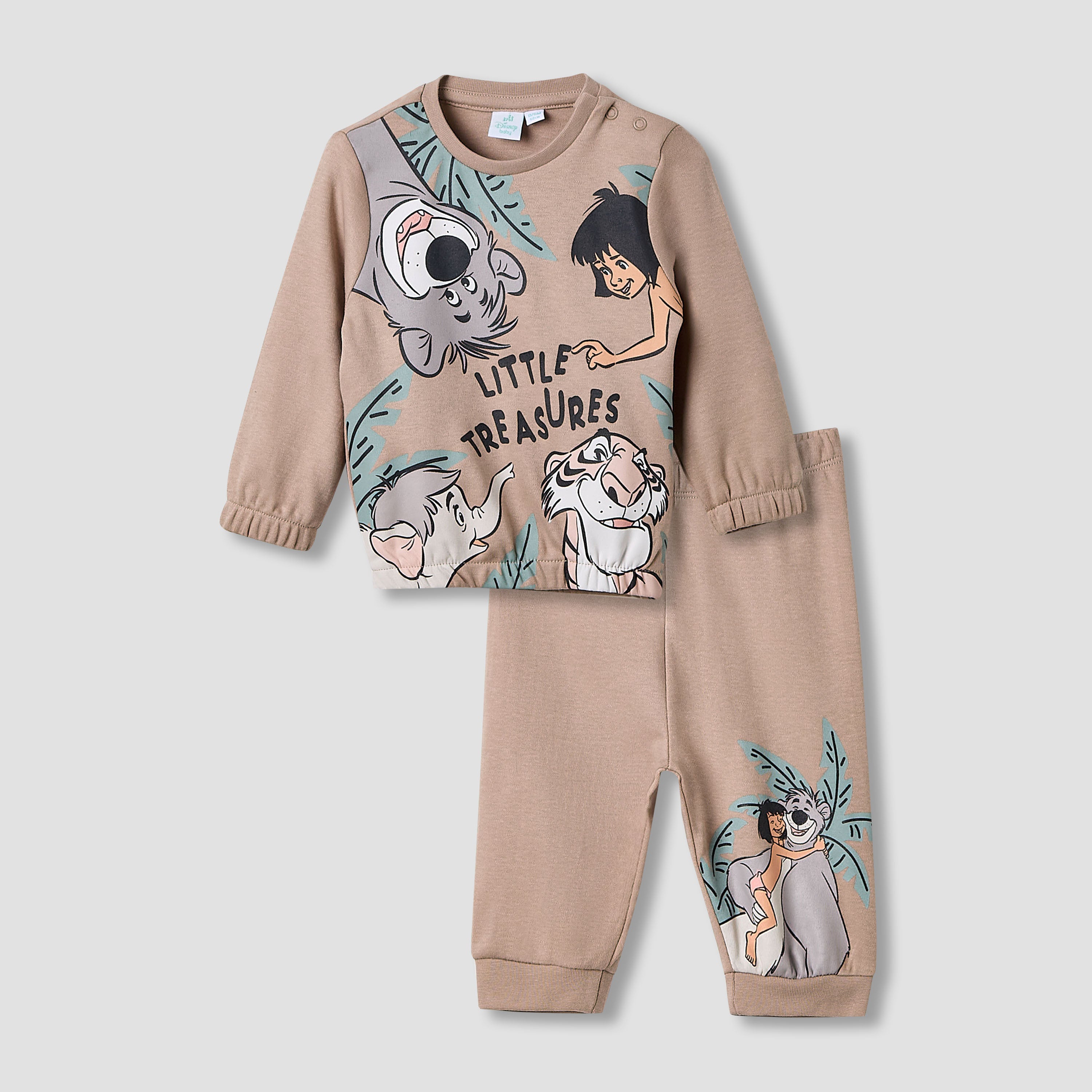 Juniors Cotton Round Neck Long Sleeves Pyjama Set with Jungle Book Print - Brown / 12-18 mths