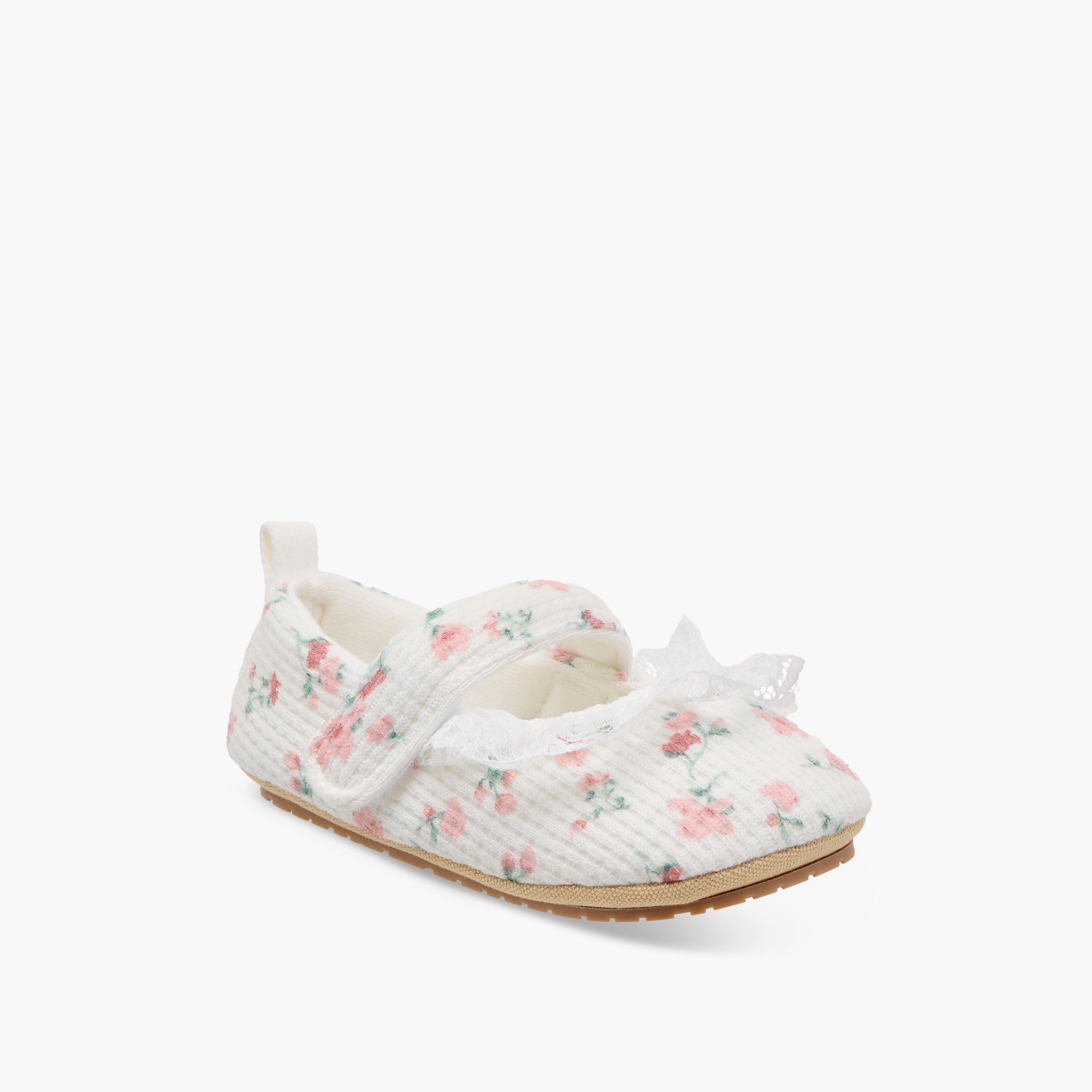 Juniors Floral Print Booties with Hook and Loop Closure