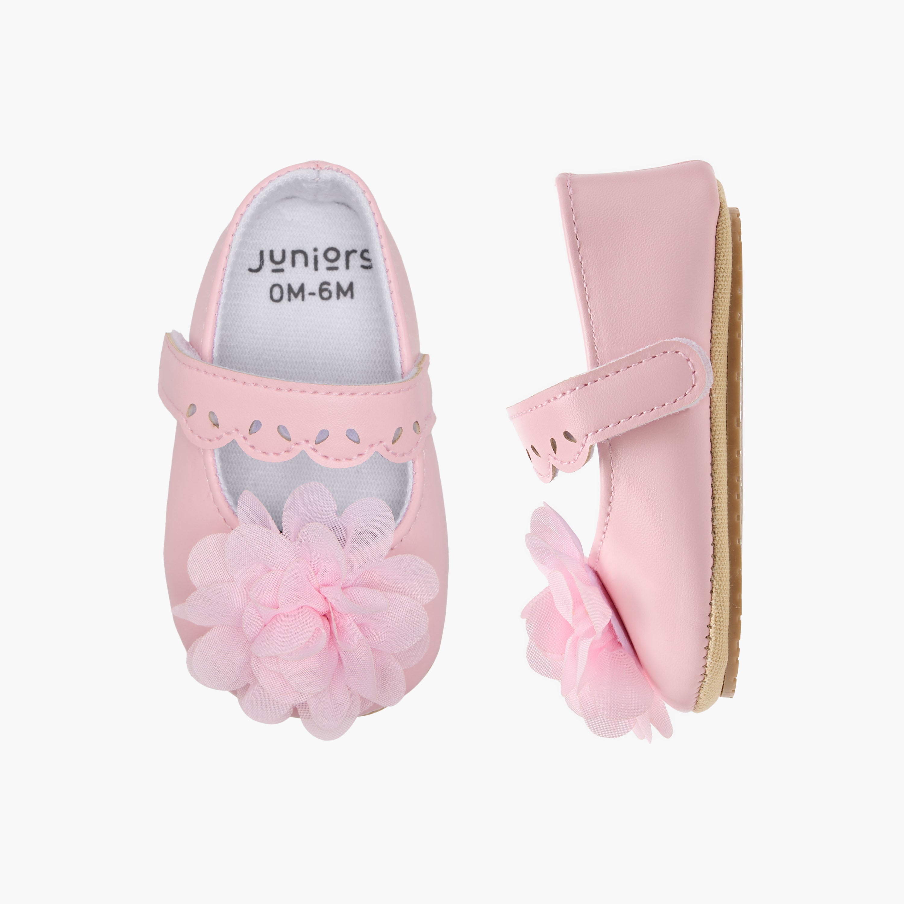 Juniors Floral Applique Booties with Hook and Loop Closure - Pink / 12-18 mths