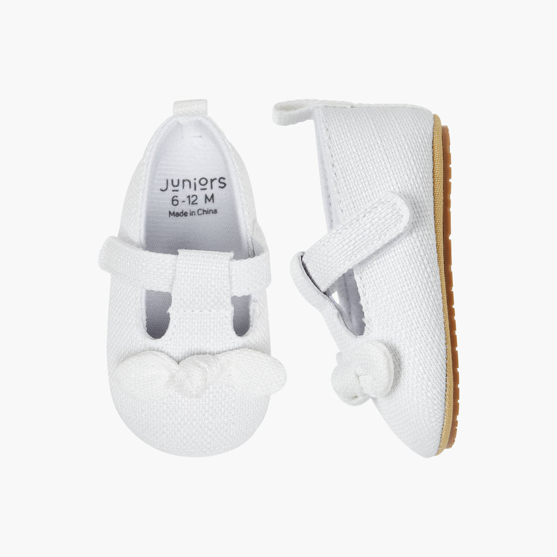 Juniors Girls Booties with Hook and Loop Closure - Soft Fabric - White / 12-18 mths